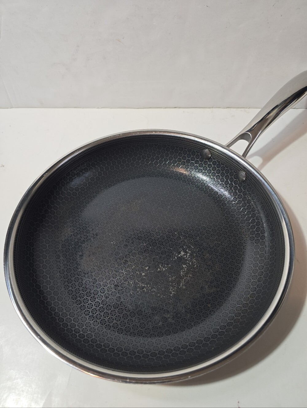 Hexclad Black 10 Inch Frying Pan with Stainless Handle Some Baked On Marks
